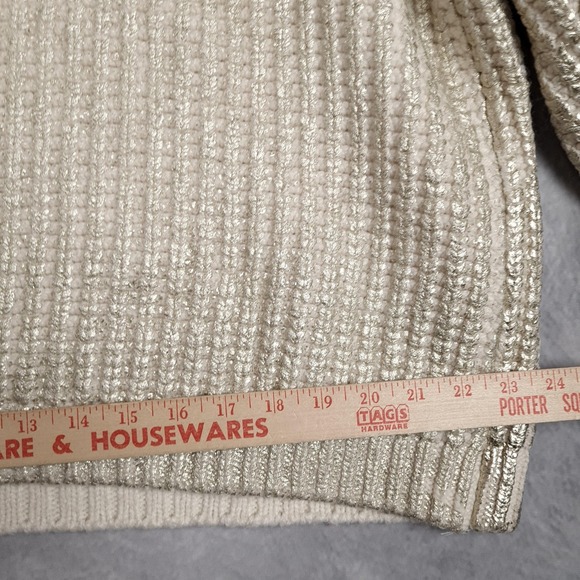 Zara Sweater Womens Large Gold Metallic Knit Oversized Pullover Crewneck Chunky - Picture 13 of 16